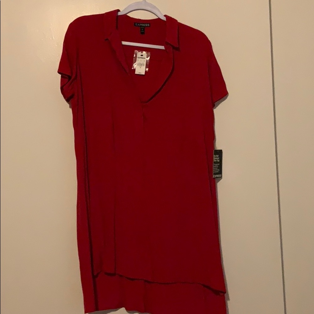 Express Red High Low Shirt Dress
